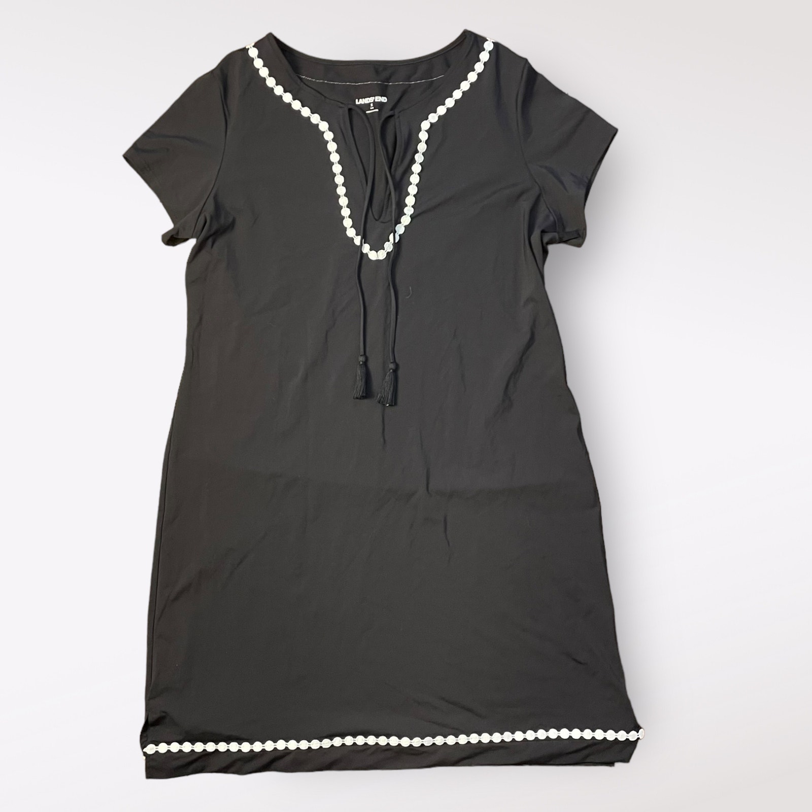 Lands End Black Nylon Shift Dress Swim Cover Up Size S